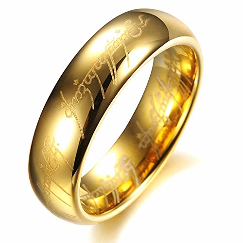 Arce Gold Plated Tungsten Carbide Lord of the Rings Laser-etched Wedding couple Ring for men women(men8)