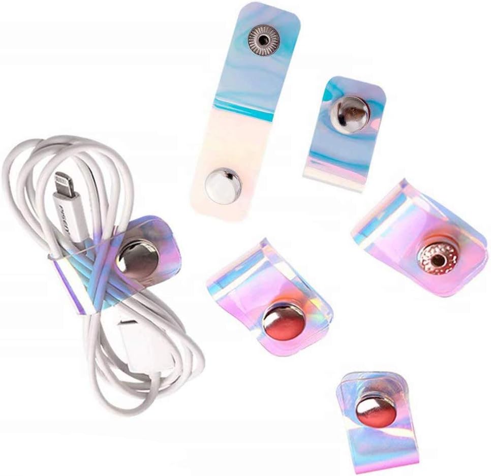 Allbusky 20PCS Laser Color Cable Ties, Transparent Cable Winder, Earphone Buckle Winder, Portable Cable Straps, Cord Organizer, USB Cable Clips, Data Line Holder