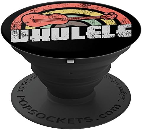 Distressed Ukulele Rainbow on Black - PopSockets Grip and Stand for Phones and Tablets
