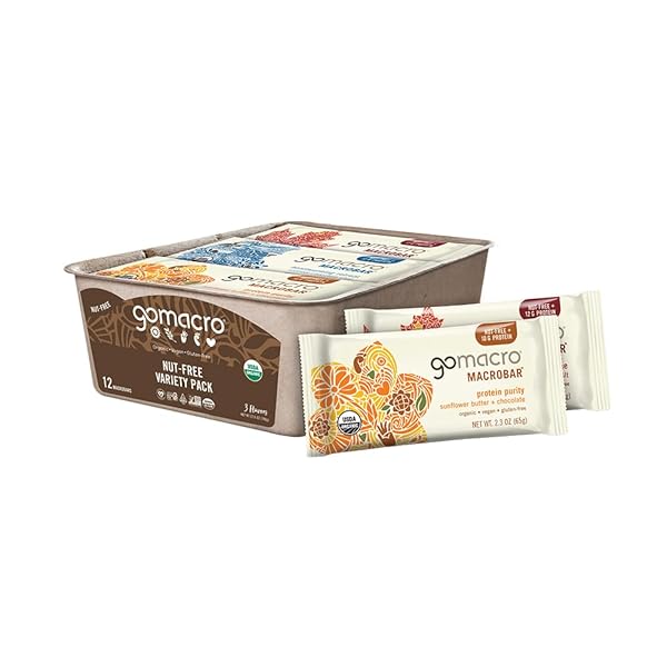 GOMACRO MACROBAR ORGANIC VEGAN PROTEIN BARS, NUT FREE VARIETY PACK, 2.3 OZ, 12 COUNT