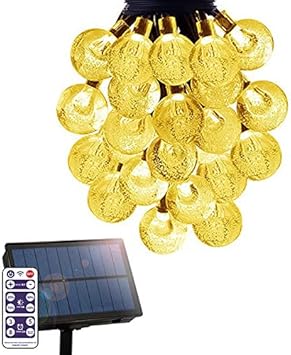 Amazon Co Jp ソーラー イルミネーション バブル ボール ストレート Led100球 長さ15m 全3色 リモコン付属 屋外用 防水 大型 ソーラーパネル 大容量バッテリー ソーラー充電式 ライト おしゃれ かわいい イルミネーションライト クリスマス ツリー 飾り付け ガーデン