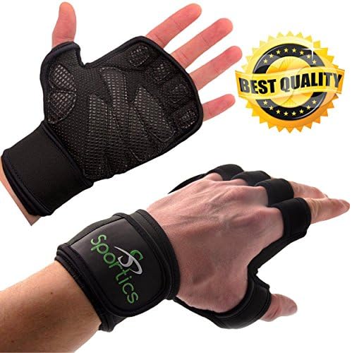 Sportics Cross Fit Gloves – Ideal as Workout, Cross Fitness, Workout, Exercising or Weightlifting Gloves – High Breathability, Adjustable Velcro Design – Built-In Wrist Wraps (XS)