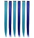 BINIHA Blue Teal Hair Extensions Colored Party Highlights Straight Hair Extension Clip In/On For girls and Dolls Kids Costume Wig Pieces 6 PCS (Blue Teal)