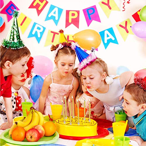 24 Count Party Long Thin Cake Candles Metallic Birthday Candles in Holders for Birthday Cakes Cupcake, Gold