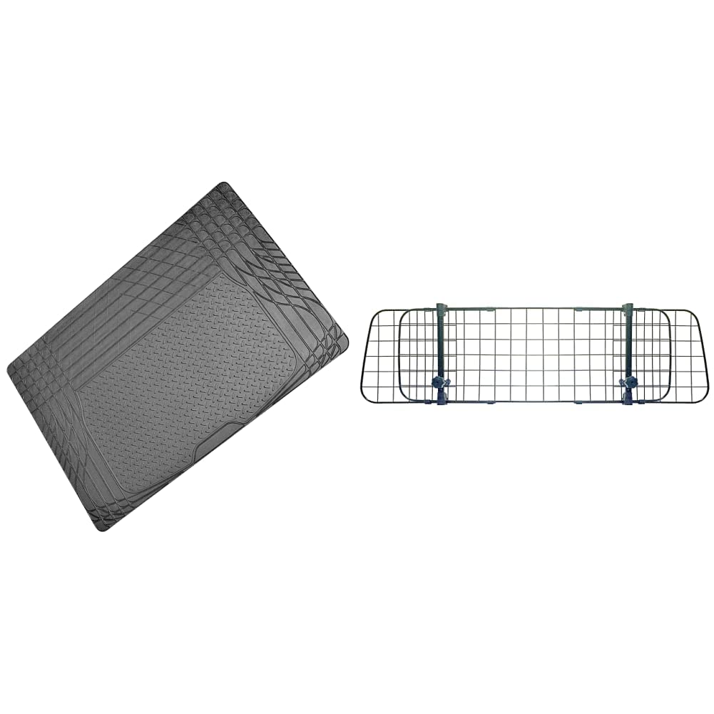 Sakura Headrest Dog Guard For Cars Easy Fit For Most Vehicles - Width Adjustable No Tools Needed with Black Rubber Boot Mat Protects Your Vehicle Carpet - 120 x 80 cm - Fits All Cars - Trim-To-Fit