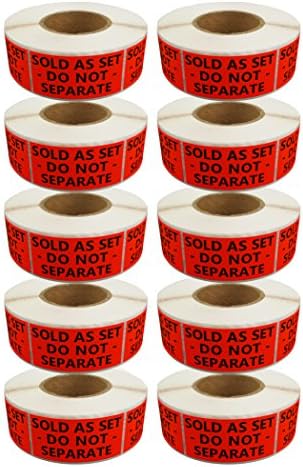 SELLER LABELS (TM) 10 Rolls / 5500 Labels - Best 2" X 1" Sold As Set Do Not Separate - (Similar to This Is A Set Do Not Separate Shipping Labels) - Red Orange [10 Pack]