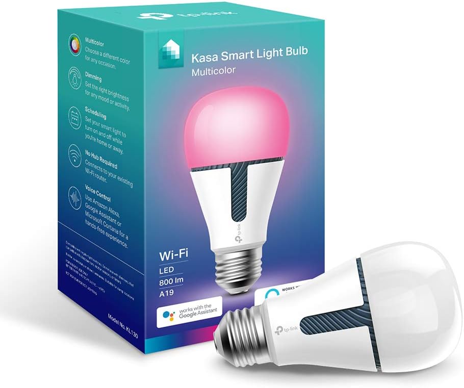 Kasa Smart Light Bulb, LED Multicolor Smart WiFi Alexa Bulbs works with Alexa and Google Home, A19, 2.4Ghz, No Hub Required, 800LM RGB Color Changing (2500K-9000K), 10.5W(KL130) - - 