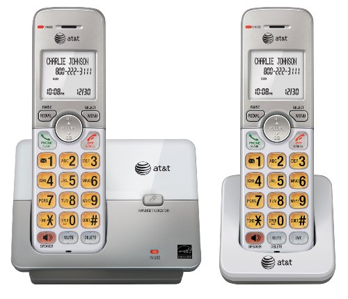 AT&T DECT 6.0 2 Cordless Phones with Caller ID, Handset Speakerphones, White and Grey [EN/FR Version] - EL51203