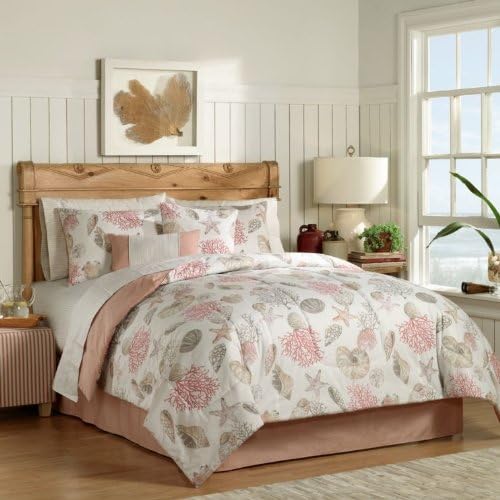 8pc Coral Seashell Starfish Seashore Coastal Beach Queen Comforter Set (8pc Bed in a Bag)