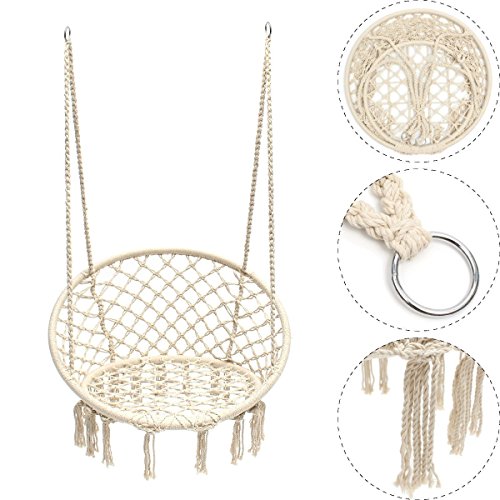 E EVERKING Hammock Chair Macrame Swing, Hanging Cotton Rope Macrame Hammock Swing Chair for Indoor, Outdoor Home, Patio, Porch, Deck, Yard, Garden, Max Weight: 260 Pounds (White) - Thumbnail 7