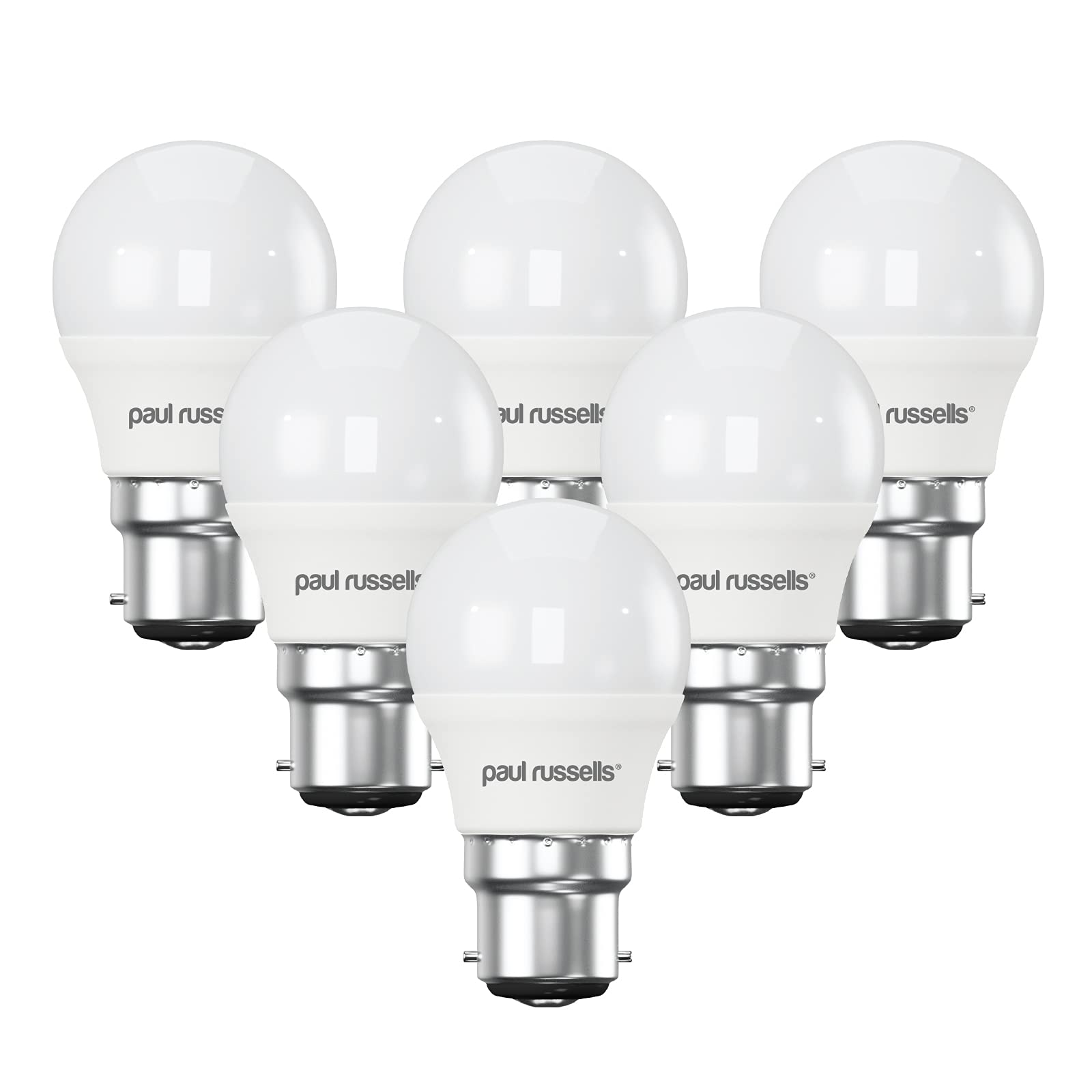 paul russells LED Light Bayonet Cap B22, 40w Equivalent, 4.9W 470 Lumens LED Bulbs, 4000K Natural Cool White, Mini Globe Frosted G45 BC Golf Ball Energy Saving (Not Dimmable) Lightbulbs, Pack of 6