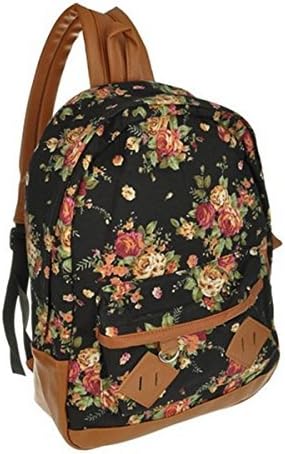 Topluck Printing Canvas Backpack Rucksack for Teen Girls College School Bookbag Bags Black