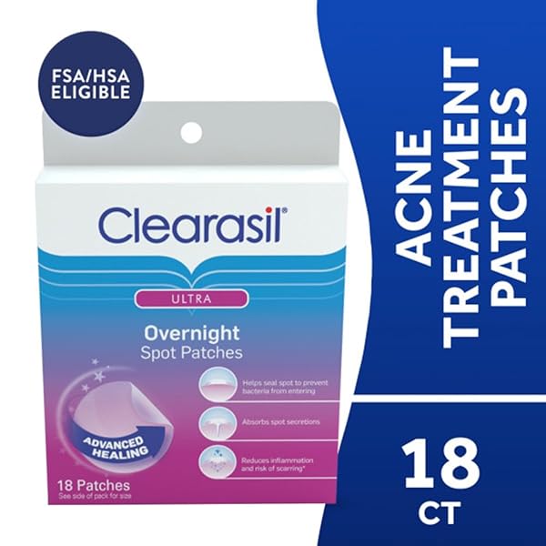 CLEARASIL STUBBORN ACNE OVERNIGHT SPOT PIMPLE PATCHES, 18 COUNT (PACK OF 6)