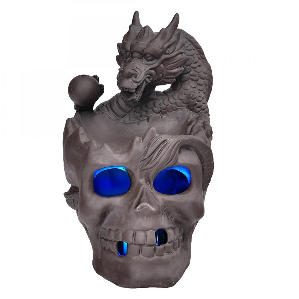 LLUO Skull Dragon Backflow Incense Holder Waterfall Incenses Burner Ceramic Aromatherapy Home Decor Halloween With 20 Incense Cones + 30 Incense Sticks