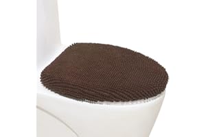 Madeals Chenille Toilet Lid Cover Shag Soft and Absorbent, Comfortable Bathroom Toilet Lid Cover Seat Fits Most Size Toilet Lids for Brown