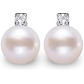 VIKI LYNN Pearl Earrings for Women 925 Sterling Silver 8-9mm Freshwater Pearl Stud with Cubic Zirconia Dainty Earrings Jewelry Mother's Day Wedding Valentines Day Gifts for Women, Brides, Mom, Her