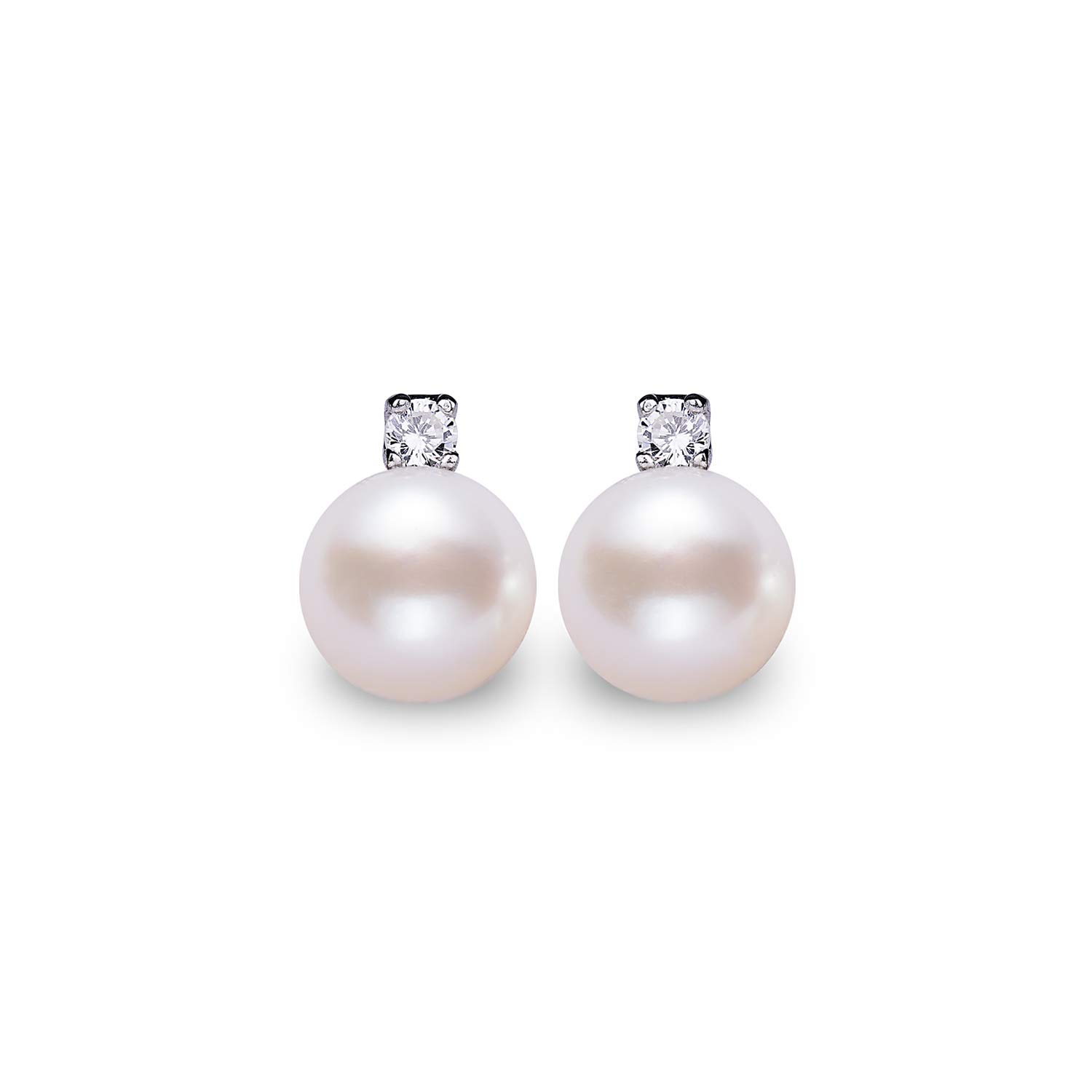 VIKI LYNN Women 925 Sterling Silver CZ 8-9mm Freshwater Pearl Earrings