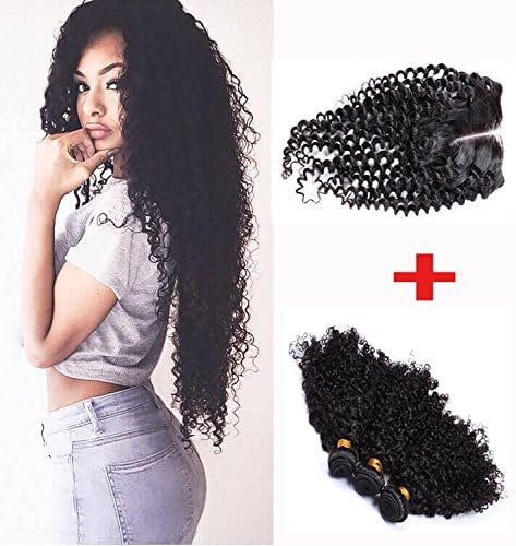 Helene Hair 7A Unprocessed Brazilian Virgin Remy Hair with Closure Deep Curly Human Hair 3bundles with Closure Brazilian Deep Curly with Lace Closure for Women (8 10 12 with 8closure)