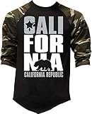 California Republic Men's Baseball Raglan Camo-Black S-3XL
