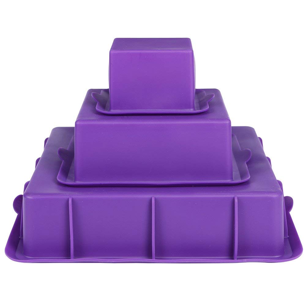 webake Silicone Cake Moulds Square Cake Tins Set of 3 Tier Layer 9" 6" 3" Baking Moulds Bakeware Tray for Birthday Party Wedding Anniversary