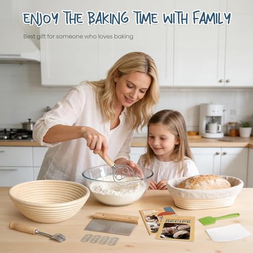 Baking Supplies Set, Banneton Bread Proofing Basket, Sourdough Baskets with Dough Whisk Lame Dough Scraper Bowl Scraper Silicone Brush