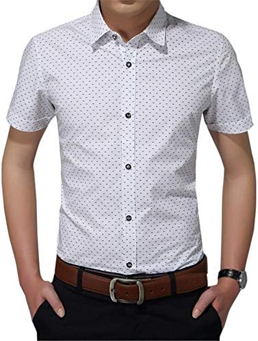 New Cotton Men Social Shirt Mens Short Sleeve Shirts Man Polka Dot 5XL