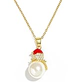 Winter Christmas Pendant Necklace with Pearl Cubic Zirconia, Red Socks Gloves Xmas Hat Designs Charm Choker Holiday Chain Jewelry for Women Christmas New Year Jewelry Necklace