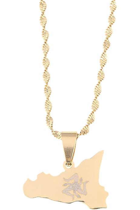 Collier Pendentif Italie Sicile - Bijou Drapeau Italien En Or - Cadeau Homme Femme Anniversaire Noël