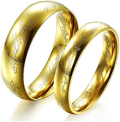 Arce Gold Plated Titanium steel Lord of the Rings Laser-etched Wedding couple Ring for men women(women8)