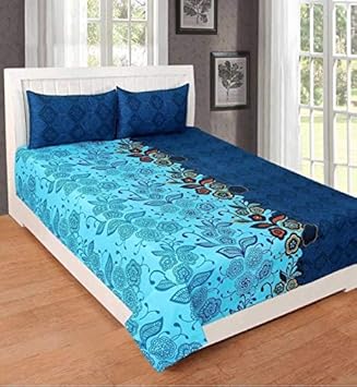 Ayush Home Decor Soft & Skin Friendly 100% Pure Cotton Beautifully Design Printed Home Decor Double Bedsheets with 2 Pillow Covers (Light Blue)