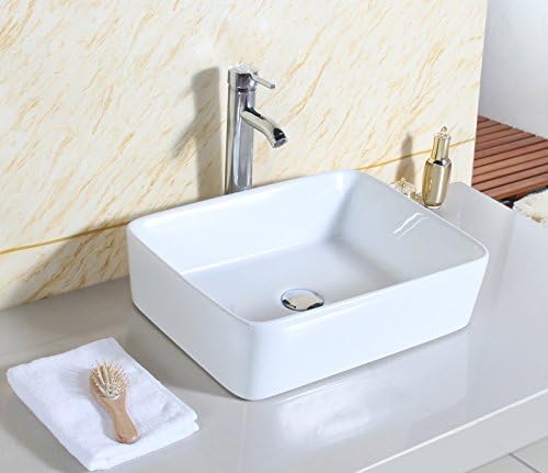 Rxlife Rectangle Art Sink Basin Counter Porcelain Ceramic Bathroom Vessel Vanity Sink with Pop Up Drain