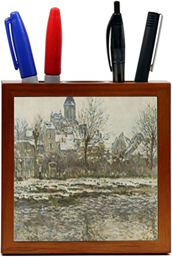 Rikki Knight Claude Monet Art Snow in Vetheuil Design 5-Inch Wooden Tile Pen Ho…