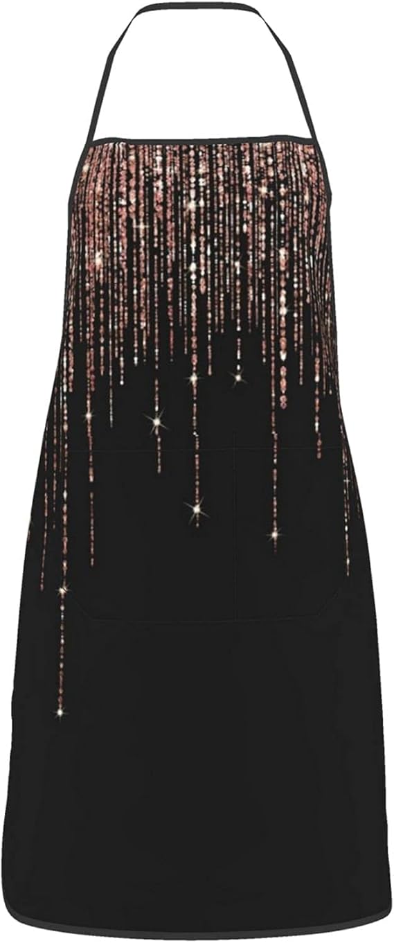 Unisex Apron with Pockets Luxury black rose gold sparkly glitter fringe Cooking Kitchen Chef