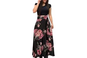 HIUARA 2023 Women Short Sleeves Dresses with Pockets Long Sun Dresses Summer Boho Casual Crewneck Beach Maxi Long Dress