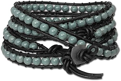 SilberDream leather bracelet with grey glass spheres genuine leather LA2624K