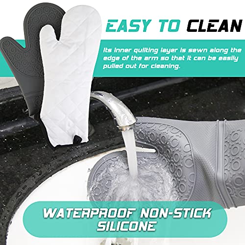 Silikon Ofenhandschuh 6er-Set, Hitzebeständige Topfhandschuhe 1 Paar mit 2 Topflappen Untersetzer & 2 Mini Rutschfeste Silikon Griff Quetschhandschuhe - Wasserfest, Leicht zu Reinigen (Schwarz)