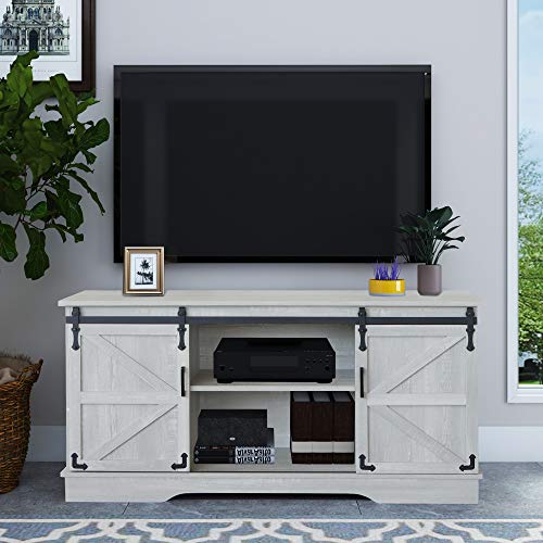 GHQME Sliding Barn Door TV Stand，58 Inch Storage Table，Wood Universal