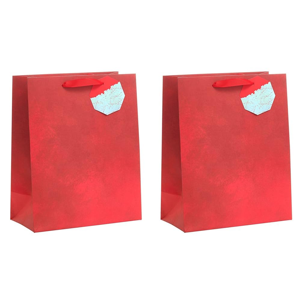 UK Greetings Large Gift Bag for Him/Her/Friend - For Christmas, Birthdays, Thank You, Congratulations or Other Gifts - Red Design (Pack of 2)