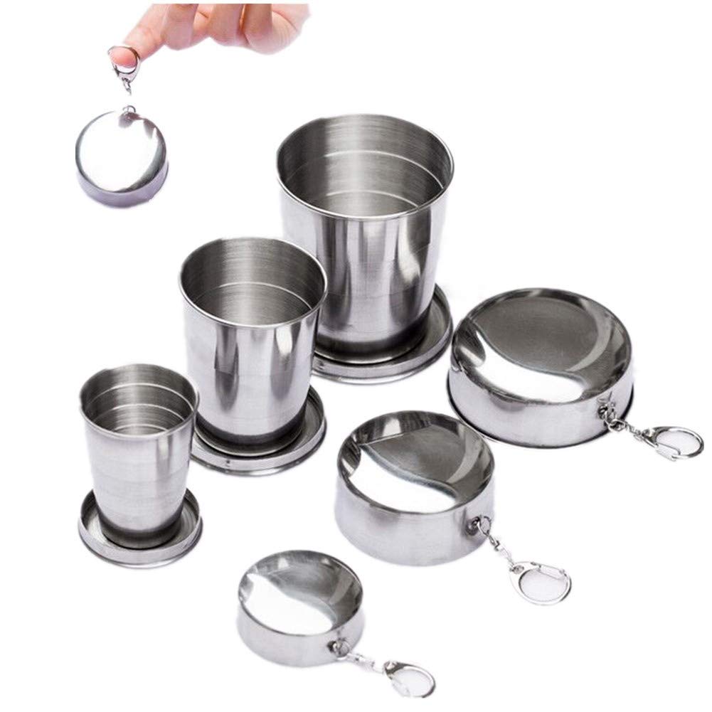 Gteller 3 Stück Edelstahl Camping Faltbecher Tragbare Reise Becher Wandern zerlegbar Faltbecher mit Schlüsselanhänger(alle-1 Klein+ 1Mitte+ 1groß) — image 1