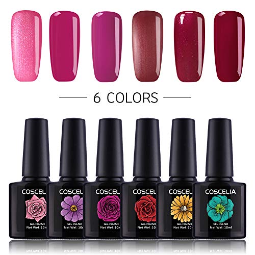 Coscelia 6 Pcs Soak Off Gel Nail Polish UV Led Nail Gel Set Nail Varnish Starter Kit 0.34oz