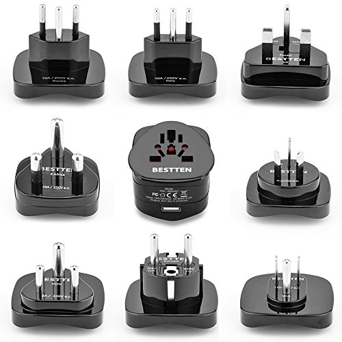 BESTTEN International Travel Adapter Kit with USB Charging Port