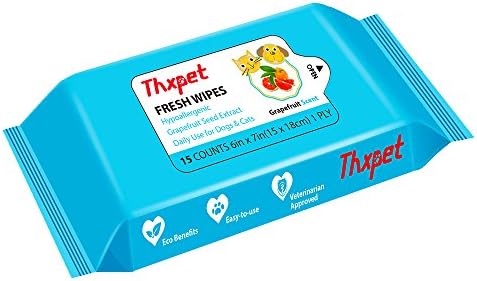 Thxpet Deodorizing Grooming Fresh Wipes for Dogs - 15 Count - Grapefruit Scent and Hypoallergenic,Eco Benefits,Easy-to-use