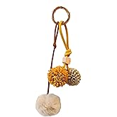 HeriNova Fluffy Pom Pom Keychain with PU Leather Tassels Balls - Faux Rabbit Fur & Ball Charm for Bag, Purse, Car