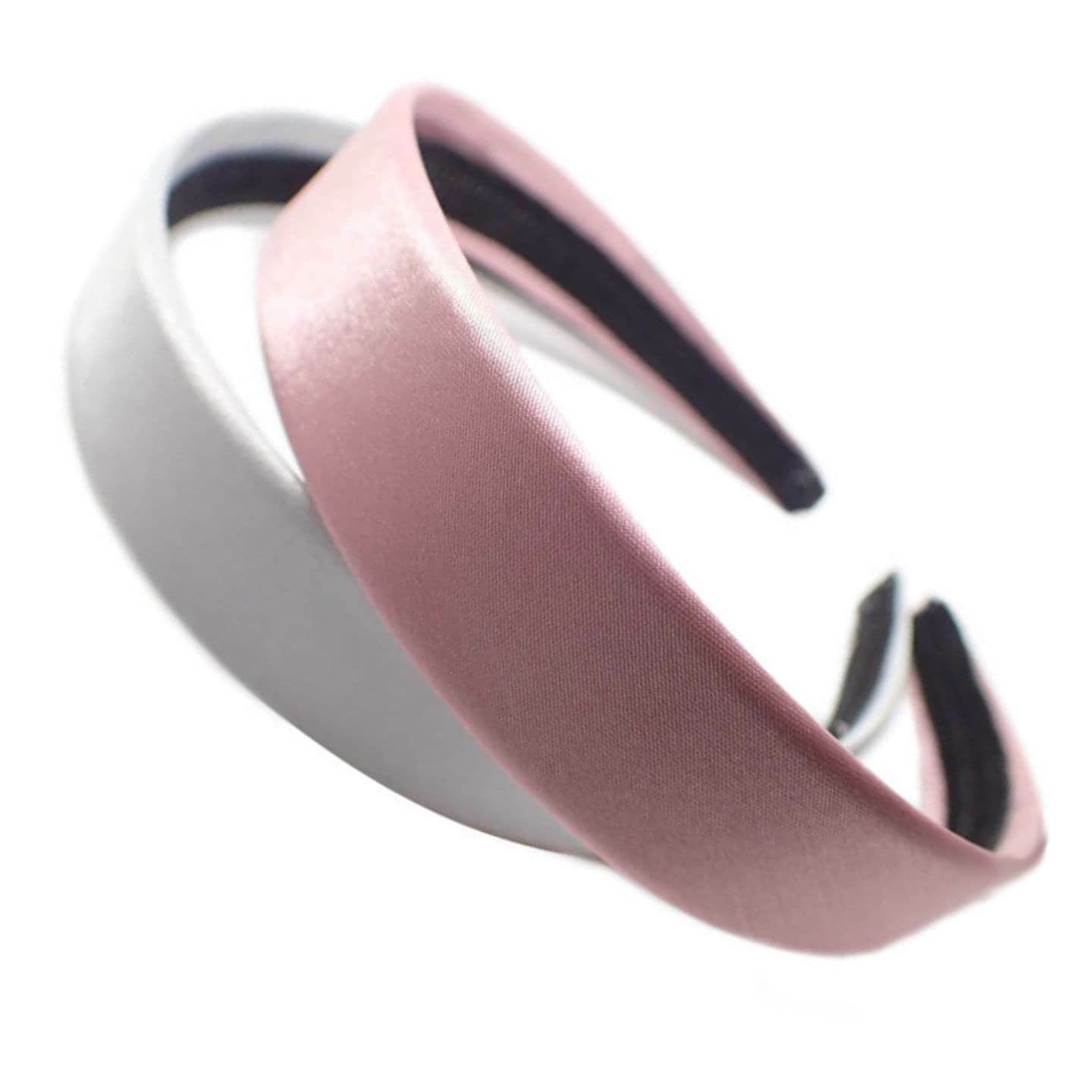 Topkids Accessories 2.5cm/1" Satin Alice Bands Adult Women, Head Band, Headbands for Women's Hair, Hair Accessories for Women, Ladies Headbands, Girls Headbands (Set of 2, Light Pink + Silver)