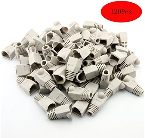 SpeedDa 120 Pcs Light Gray CAT5E CAT6 RJ45 Soft Plastic Ethernet RJ45 Strain Relief Boots Cable Connector Boots Cover Light Gray