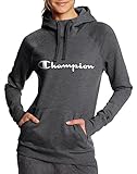 Champion Women's Fleece Pullover Hoodie, Granite Heather Script, S