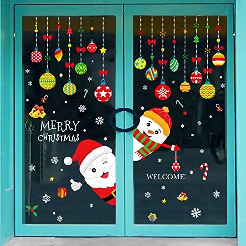 Emwel Christmas Window Stickers, 2 Pack 60x90CM Traceless Static Wall Stickers DIY Xmas Window Decorations Santa Claus Shop Window Clings Snowman Window Decals Reindeer Glass Stickers Wall Decor