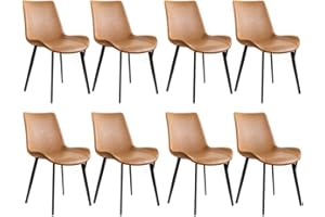 AmoUnico Dining Chairs, Modern PU Leather Dining Room Chair with Sturdy Metal Legs, Upholstered Seat Dinner Chairs Accent Side Chairs for Indoor Kitchen Living Room (Brown, Set of 8)