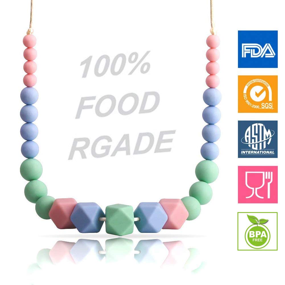 Silicone Teething Necklace for Mum，KEFU teethers Silicone Beads for Babies Breastfeeding and Wearing Nursing Jewellery 100% BPA Free，Silicone Teething Beads for Baby