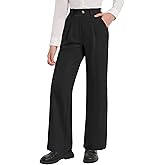 EXARUS Girls Stretchy Uniform Pants Wide Leg Dress Pants Elastic High Waist Pull on Front Pleats School Casual Pockets
